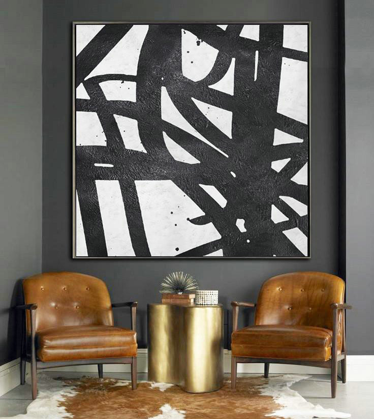 Original Painting Hand Made Large Abstract Art,Oversized Minimal Black And White Painting - Original Art Acrylic Painting